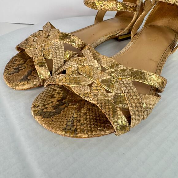 Michael Kors Annalise Beige Gold Leather Snake Print Sandals Sz 8 Coastal Glam - Picture 4 of 9